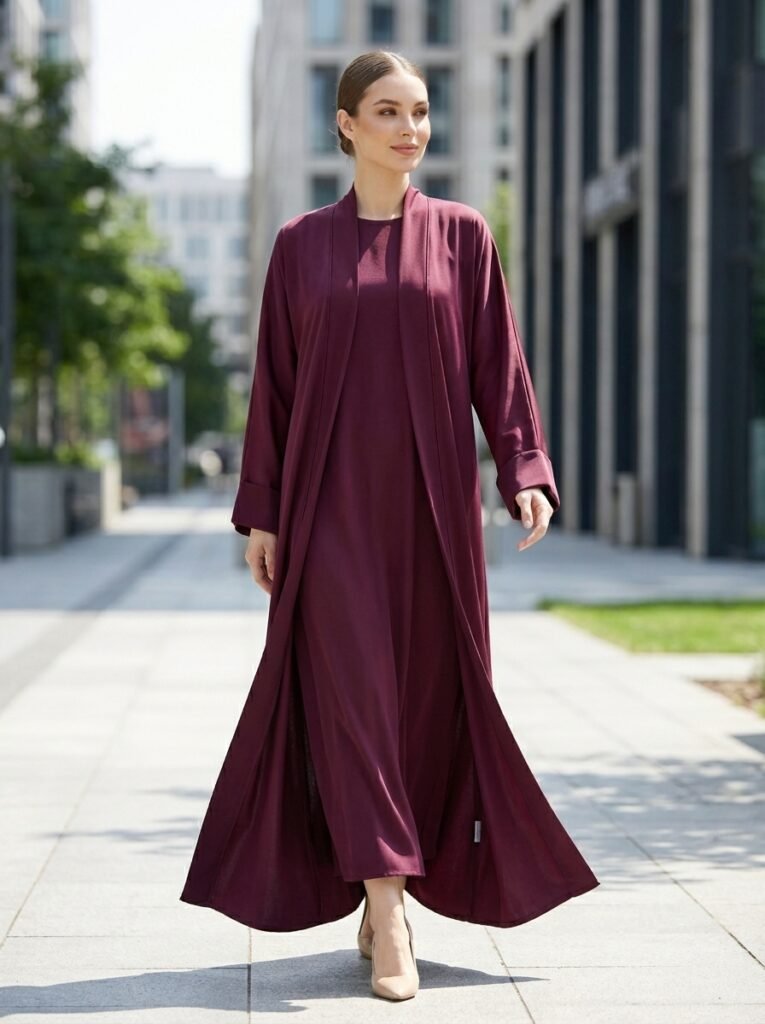 Classic Plum Open Front Abaya Set