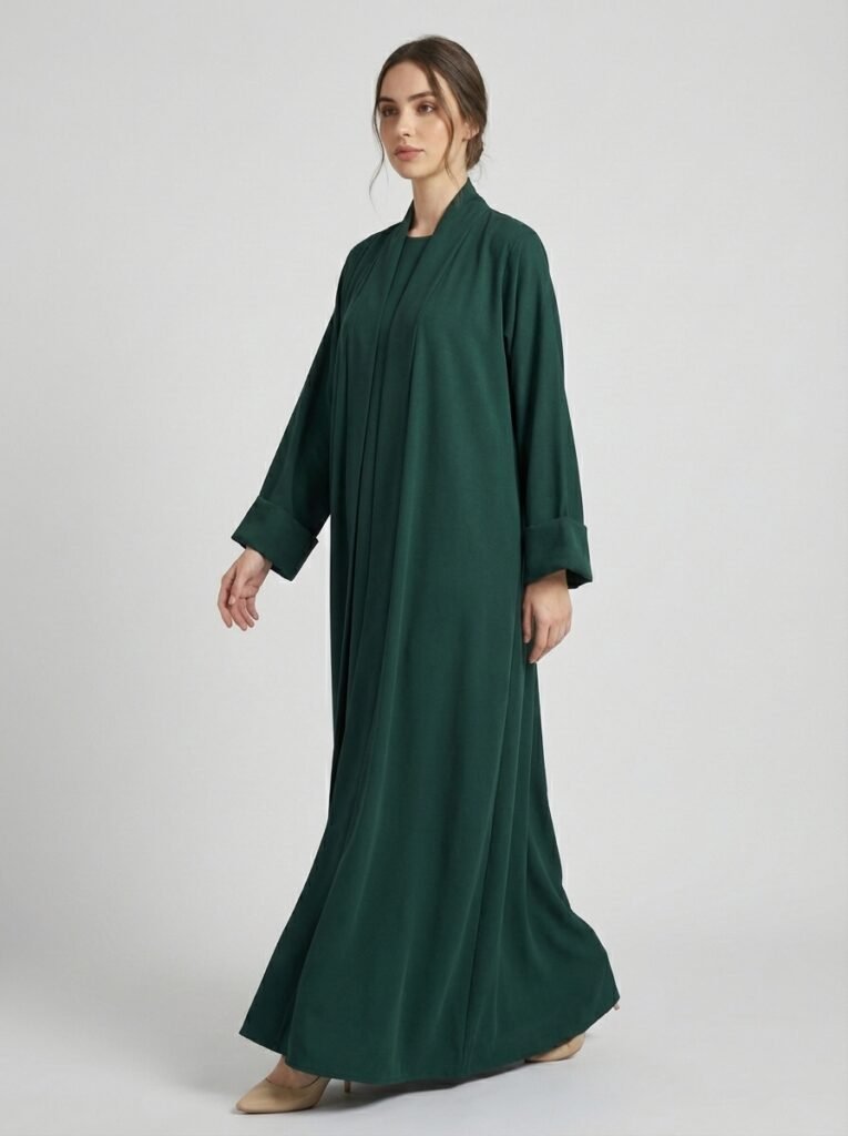 Classic Forest Green Open Front Abaya Set