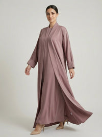Classic Dusty Mauve Open Front Abaya Set