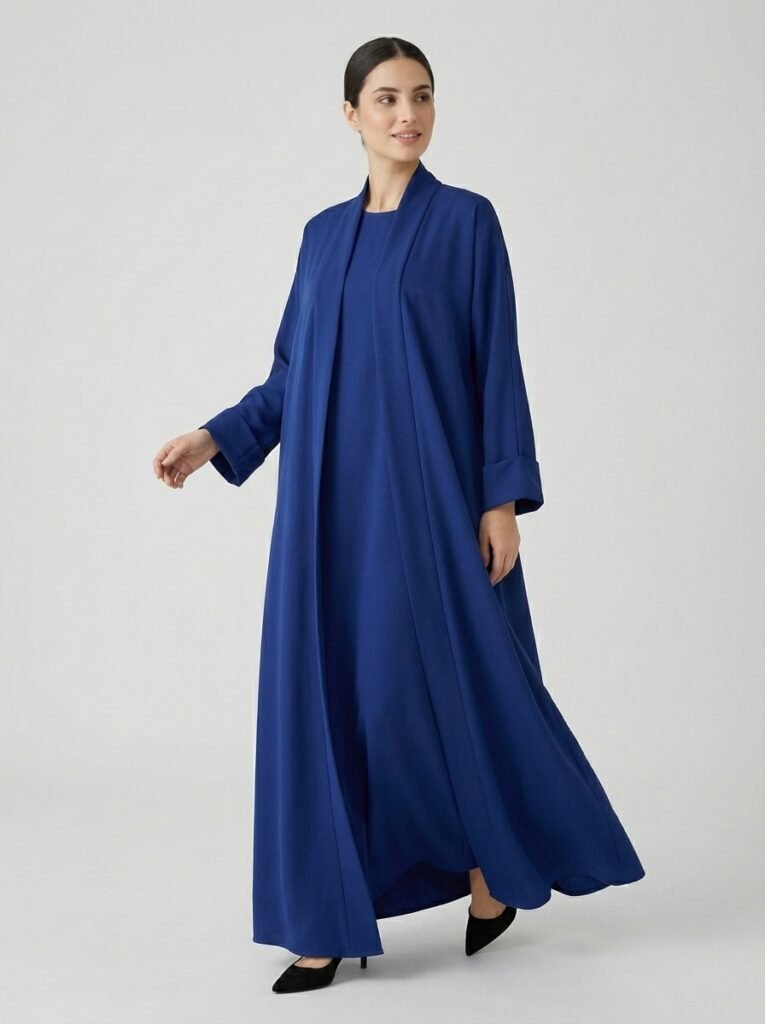 Classic Royal Blue Open Front Abaya Set