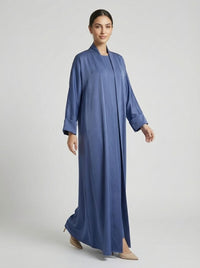 Classic Dusty Blue Open Front Abaya Set