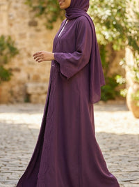 Deep Purple Open-Front Abaya with Scalloped Trim