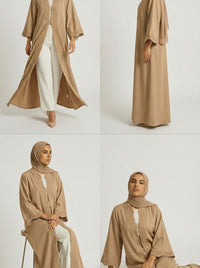 Mocha Open-Front Abaya with Scalloped Trim