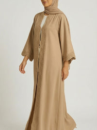 Mocha Open-Front Abaya with Scalloped Trim