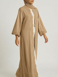 Mocha Open-Front Abaya with Scalloped Trim