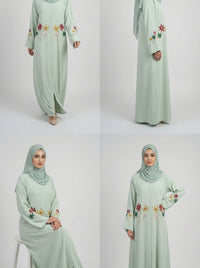 Pistachio Floral Embroidered Closed Abaya