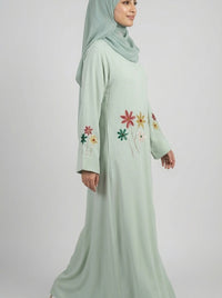 Pistachio Floral Embroidered Closed Abaya