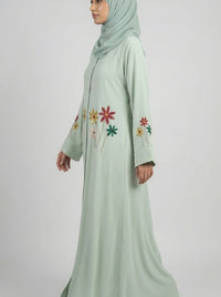 Pistachio Floral Embroidered Closed Abaya