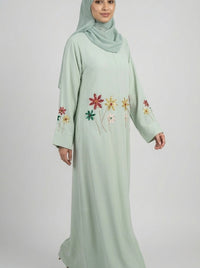 Pistachio Floral Embroidered Closed Abaya