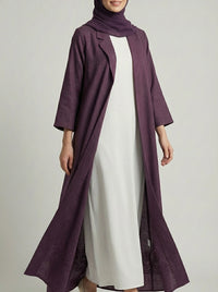 Deep Mauve Coat-Style Abaya with Lapel Collar