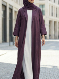 Deep Mauve Coat-Style Abaya with Lapel Collar