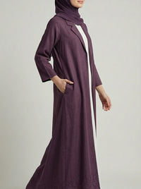 Deep Mauve Coat-Style Abaya with Lapel Collar