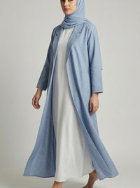 Dusty Blue Coat-Style Abaya with Lapel Collar