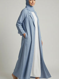 Dusty Blue Coat-Style Abaya with Lapel Collar