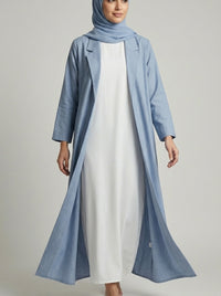Dusty Blue Coat-Style Abaya with Lapel Collar