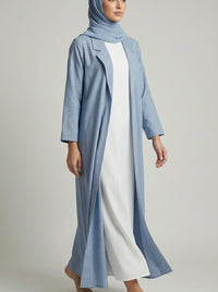 Dusty Blue Coat-Style Abaya with Lapel Collar