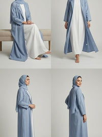 Dusty Blue Coat-Style Abaya with Lapel Collar