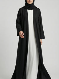 Jet Black Coat-Style Abaya with Lapel Collar