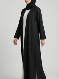 Jet Black Coat-Style Abaya with Lapel Collar