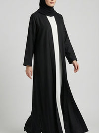 Jet Black Coat-Style Abaya with Lapel Collar