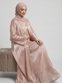 Rose Gold Satin Silk Open Abaya Set