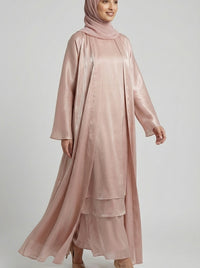 Rose Gold Satin Silk Open Abaya Set