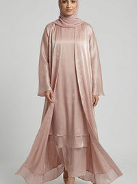 Rose Gold Satin Silk Open Abaya Set