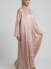 Rose Gold Satin Silk Open Abaya Set