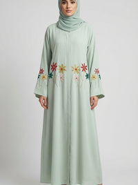 Pistachio Floral Embroidered Closed Abaya