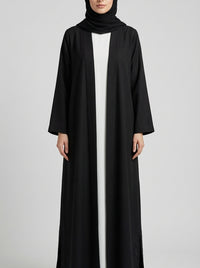 Jet Black Coat-Style Abaya with Lapel Collar