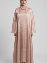 Rose Gold Satin Silk Open Abaya Set
