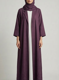Deep Mauve Coat-Style Abaya with Lapel Collar