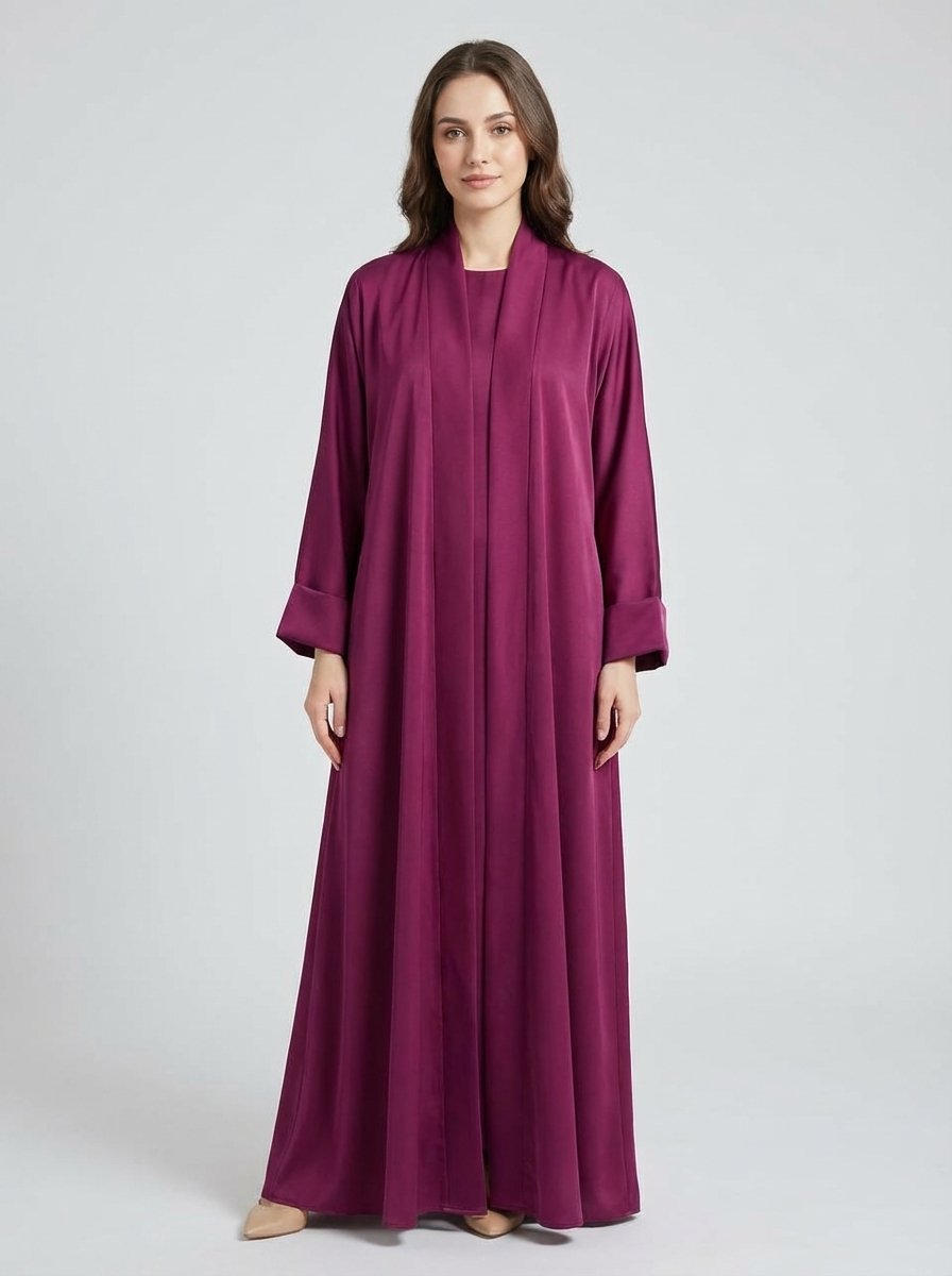 Classic Plum Open Front Abaya Set - Image 8