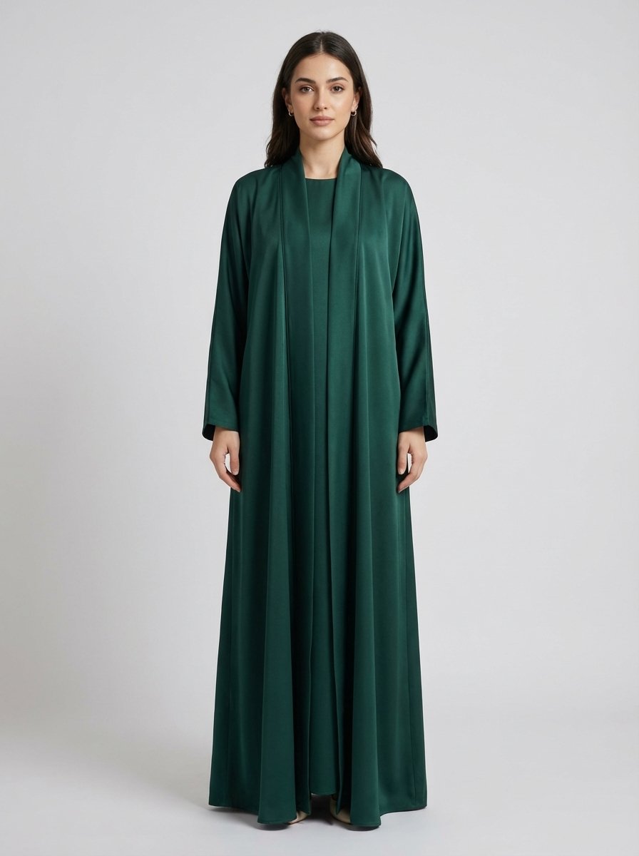 Classic Forest Green Open Front Abaya Set - Image 8