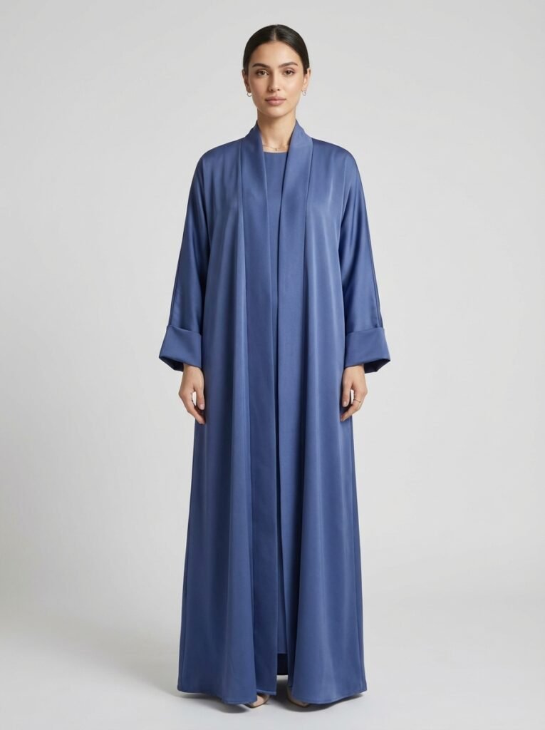 Classic Dusty Blue Open Front Abaya Set