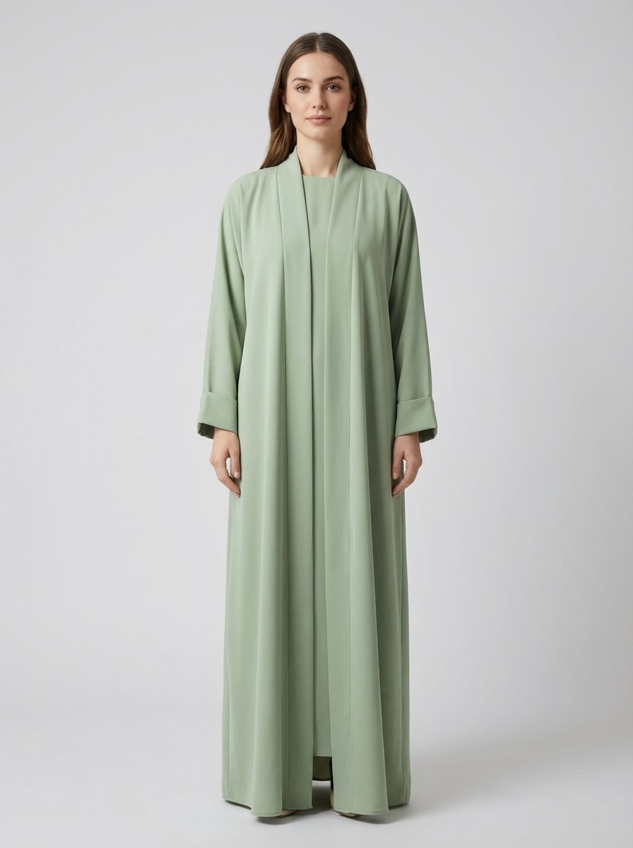 Classic Sage Green Open Front Abaya Set (Copy) - Image 7