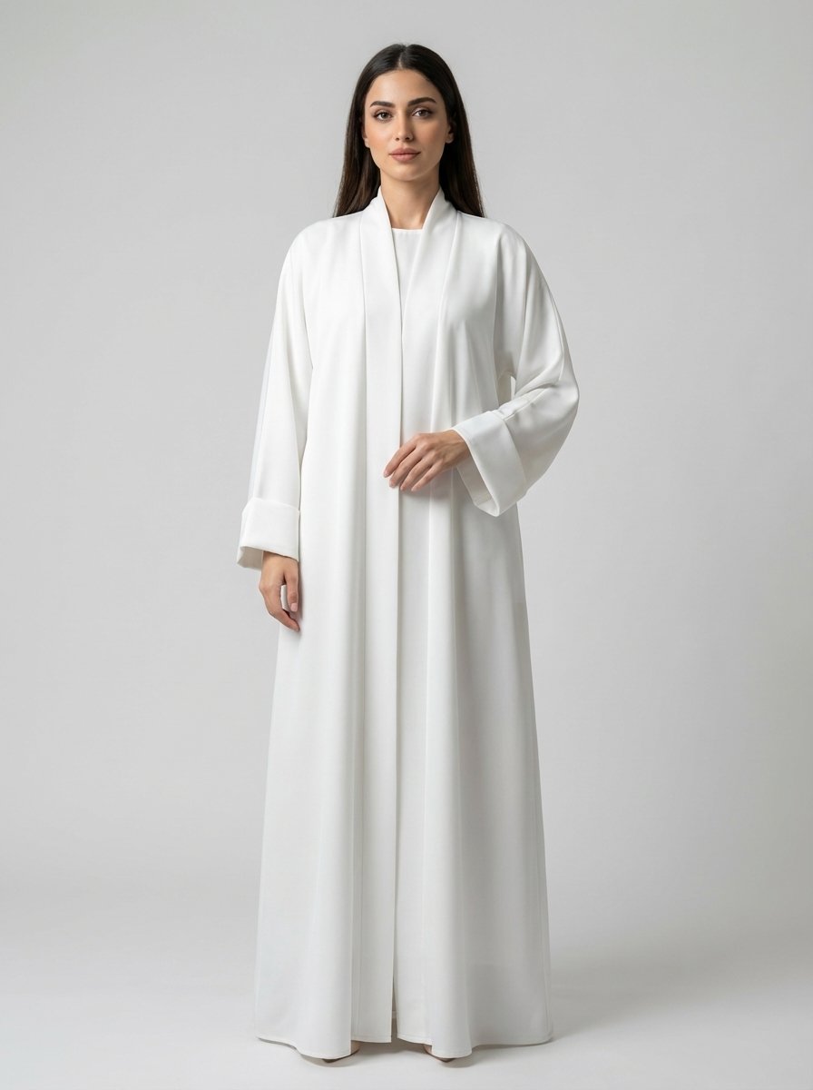 Classic Pure White Open Front Abaya Set