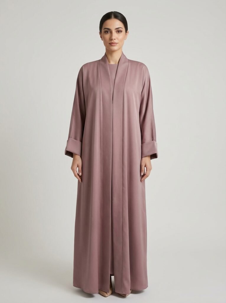Classic Dusty Mauve Open Front Abaya Set