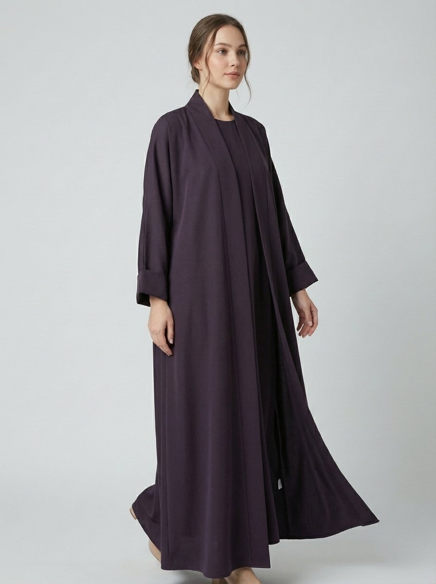 Classic Dark Espresso Open Front Abaya Set - Image 5