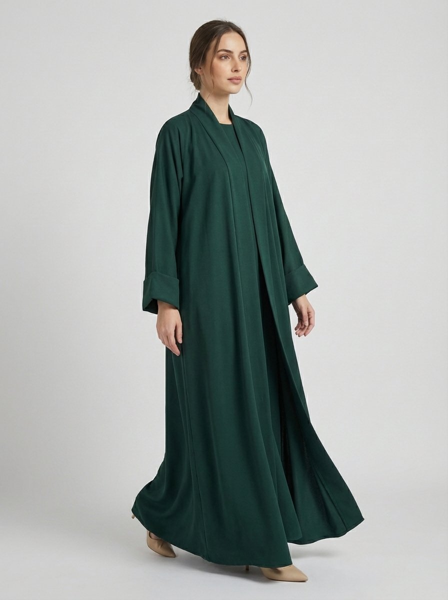 Classic Forest Green Open Front Abaya Set - Image 5