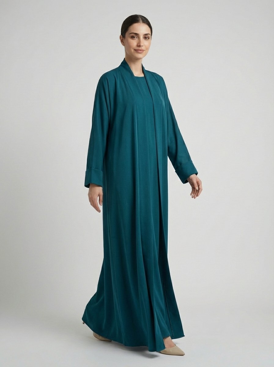 Classic Teal Open Front Abaya Set - Image 5