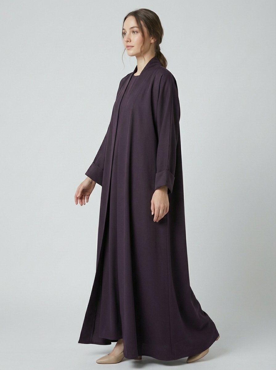 Classic Dark Espresso Open Front Abaya Set - Image 4