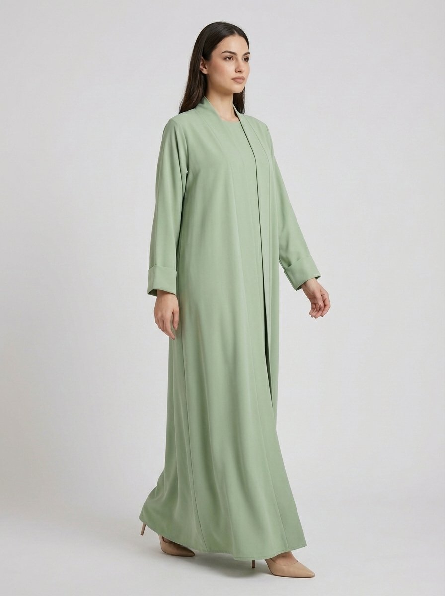 Classic Sage Green Open Front Abaya Set (Copy) - Image 5