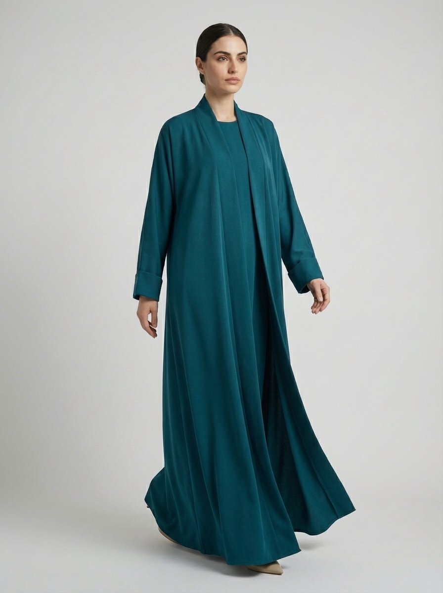 Classic Teal Open Front Abaya Set - Image 4