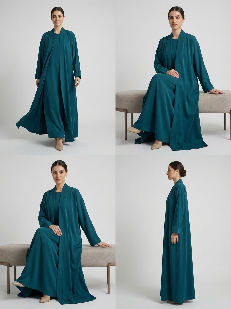Classic Teal Open Front Abaya Set - Image 3